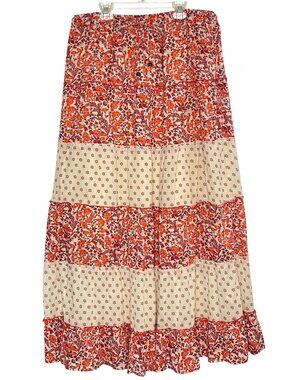 Rachel Zoe Women's M Tiered Floral Boho-Chic Maxi Skirt Cottagecore Casual